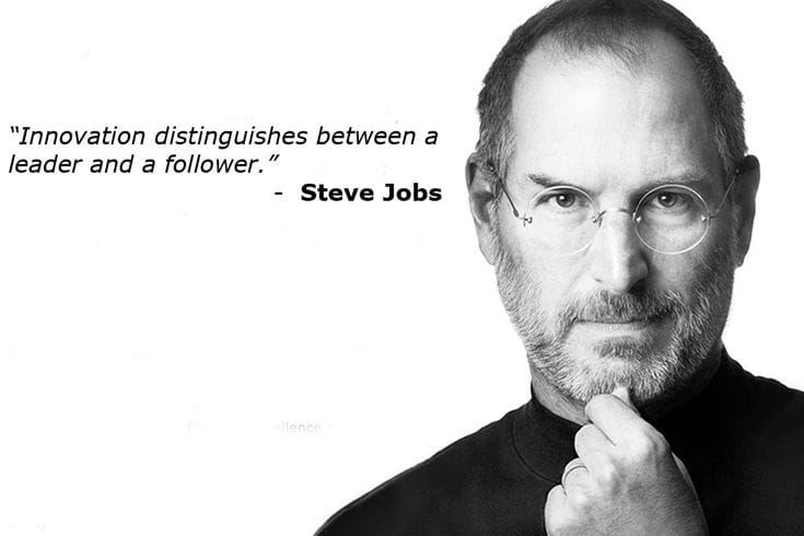 A quote from Steve Jobs accompanied by his image.